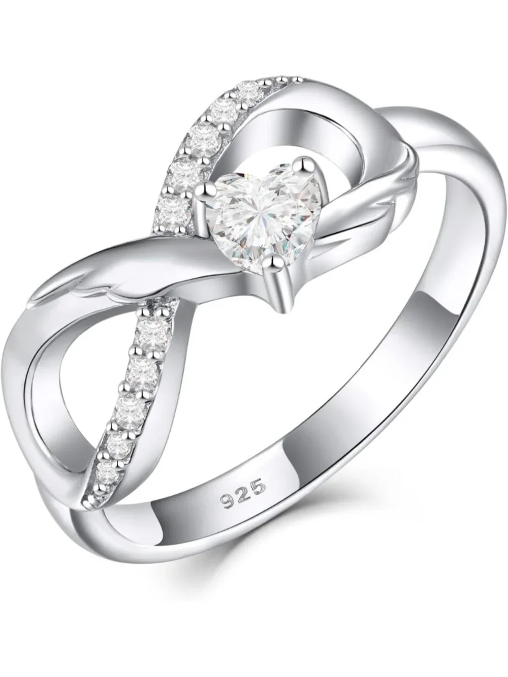 Women's Moissanite 925 Sterling Silver Infinity Promise Angel Wings Heart Ring